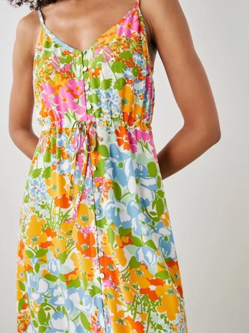 Rails Floral Button Front Midi Dress XS Colorful Spring Summer - Picture 3 of 11